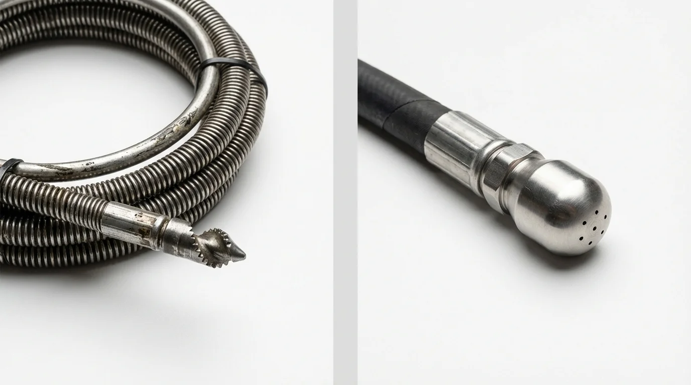 Drain snake cable and hydro jetting nozzle used for drain cleaning in Mills River, NC