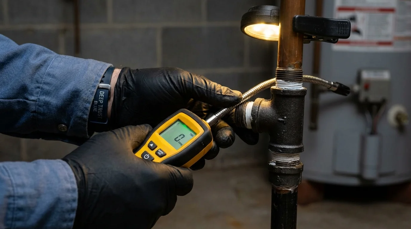 Gas leak detection with electronic sniffer by Johns Plumbing LLC in Mills River