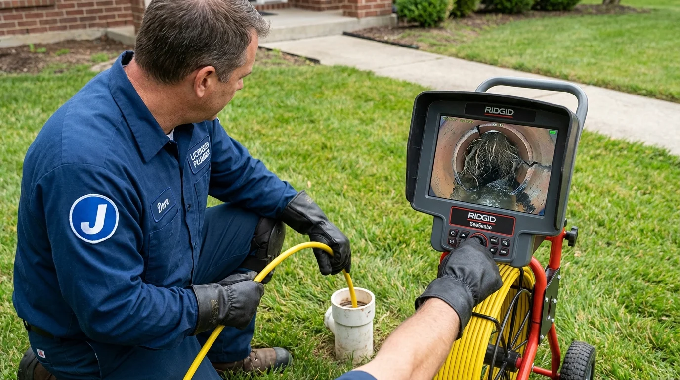 Sewer camera inspection being performed by Johns Plumbing LLC in Mills River