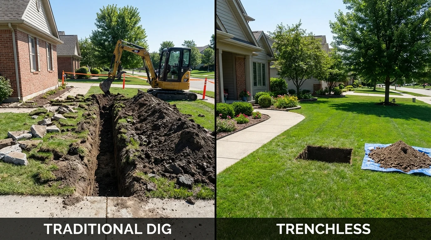 Trenchless sewer repair with minimal yard damage versus traditional excavation in Mills River, NC